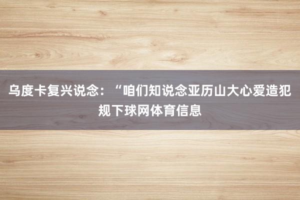 乌度卡复兴说念：“咱们知说念亚历山大心爱造犯规下球网体育信息