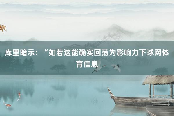 库里暗示：“如若这能确实回荡为影响力下球网体育信息
