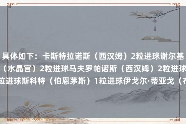 具体如下：卡斯特拉诺斯（西汉姆）2粒进球谢尔基（曼城）2次助攻马特塔（水晶宫）2粒进球马夫罗帕诺斯（西汉姆）2粒进球奥卡福（利兹联）2粒进球斯科特（伯恩茅斯）1粒进球伊戈尔·蒂亚戈（布伦特福德）2粒进球韦弗（布莱顿）2粒进球    体育录像/图片